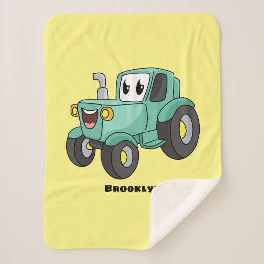 かわいいハッピーグリーントラクター漫画 シェルパブランケット (正面)