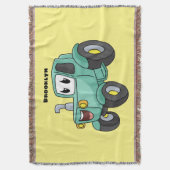 かわいいハッピーグリーントラクター漫画 スローブランケット (正面縦)