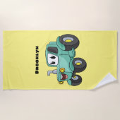 かわいいハッピーグリーントラクター漫画 ビーチタオル (正面)