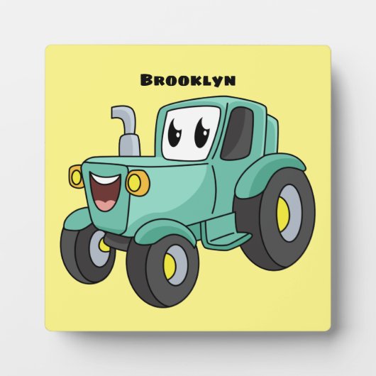 かわいいハッピーグリーントラクター漫画 フォトプラーク (正面)