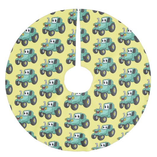 かわいいハッピーグリーントラクター漫画 ブラッシュドポリエステルツリースカート (正面)