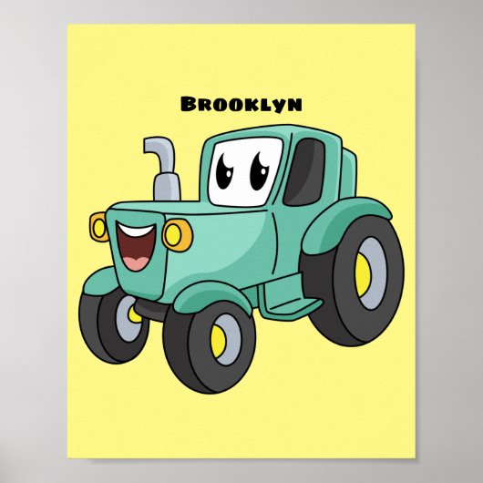 かわいいハッピーグリーントラクター漫画 ポスター (正面)