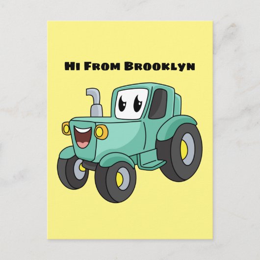 かわいいハッピーグリーントラクター漫画 ポストカード (正面)