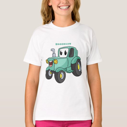 かわいいハッピーグリーントラクター漫画 Tシャツ (正面)