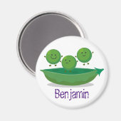 かわいいハッピーグリーンピースとポッド漫画イラストレーション マグネット (正面/裏面)