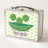 かわいいハッピーグリーンピースとポッド漫画イラストレーション メタルランチボックス (正面)