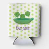 かわいいハッピーグリーンピースとポッド漫画イラストレーション 缶クーラー (正面)