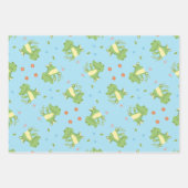 かわいいハッピーグリーンワニ柄のフローラ ラッピングペーパーシート (正面3)