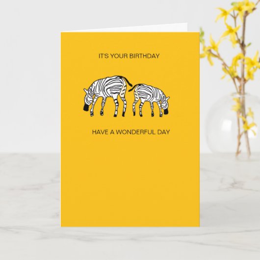 かわいいハッピーケニアゼブラ誕生日カード カード (黄色い花)