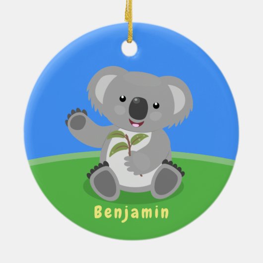 かわいいハッピーコアラなびく漫画イラストレーション セラミックオーナメント (裏面)