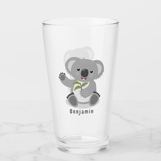 かわいいハッピーコアラなびく漫画イラストレーション タンブラーグラス (正面)