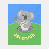 かわいいハッピーコアラなびく漫画イラストレーション フリースブランケット (正面)