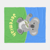 かわいいハッピーコアラなびく漫画イラストレーション フリースブランケット (正面(横))