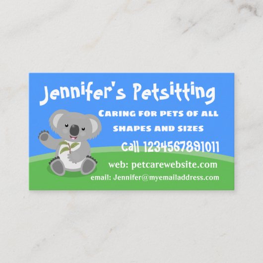 かわいいハッピーコアラなびく漫画イラストレーション 名刺 (正面)