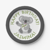 かわいいハッピーコアラパーソナライズされたマンガの誕生日 ペーパープレート (正面)