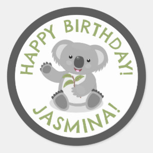 かわいいハッピーコアラパーソナライズされたマンガの誕生日 ラウンドシール