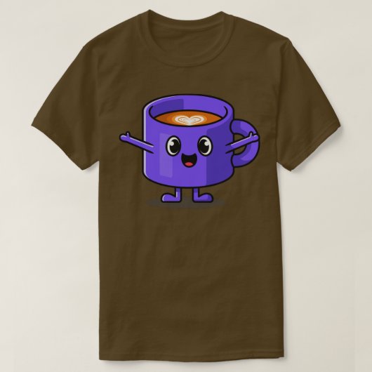 かわいいハッピーコーヒーカップ漫画 Tシャツ (デザイン正面)