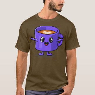 かわいいハッピーコーヒーカップ漫画 Tシャツ