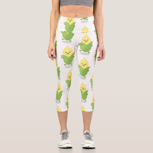 かわいいハッピーコーン漫画イラストレーション カプリレギンス (正面)