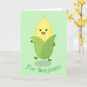 かわいいハッピーコーン漫画イラストレーション カード (黄色い花)