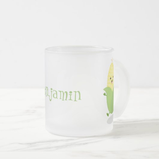 かわいいハッピーコーン漫画イラストレーション フロストグラスマグカップ (正面右)