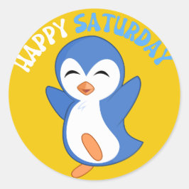 かわいいハッピーサタデーペンギンクラシックラウンドステッカー ラウンドシール