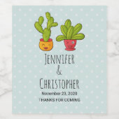 かわいいハッピーサボテンのペアinフラワーポット結婚おもしろい ワインラベル (シングルラベル)