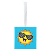 かわいいハッピーサンとサングラス キューブオーナメント (右)