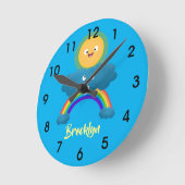 かわいいハッピーサンクラウド虹の漫画のラウンドクロック ラウンド壁時計 (傾斜)