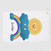 かわいいハッピーサンクラウド虹の漫画 ゴルフタオル (横)