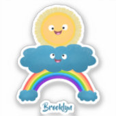 かわいいハッピーサンクラウド虹の漫画 シール (正面)