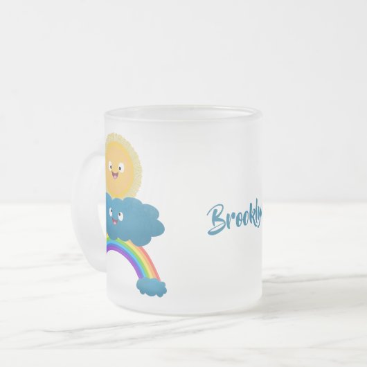 かわいいハッピーサンクラウド虹の漫画 フロストグラスマグカップ (正面左)