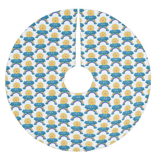 かわいいハッピーサンクラウド虹の漫画 ブラッシュドポリエステルツリースカート (正面)