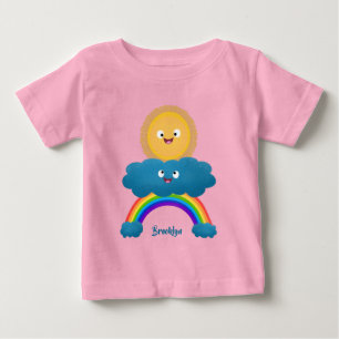 かわいいハッピーサンクラウド虹の漫画 ベビーTシャツ