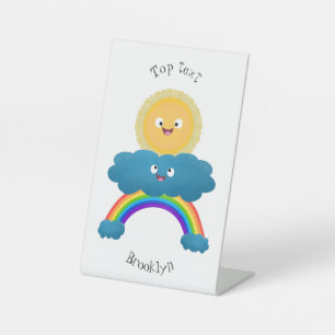 かわいいハッピーサンクラウド虹の漫画 台座サイン