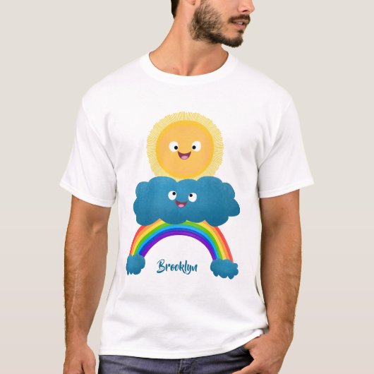 かわいいハッピーサンクラウド虹の漫画 Tシャツ (正面)