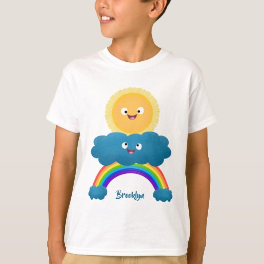 かわいいハッピーサンクラウド虹の漫画 Tシャツ (正面)