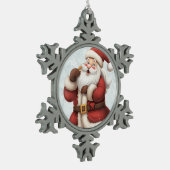 かわいいハッピーサンタ スノーフレークピューターオーナメント (左)