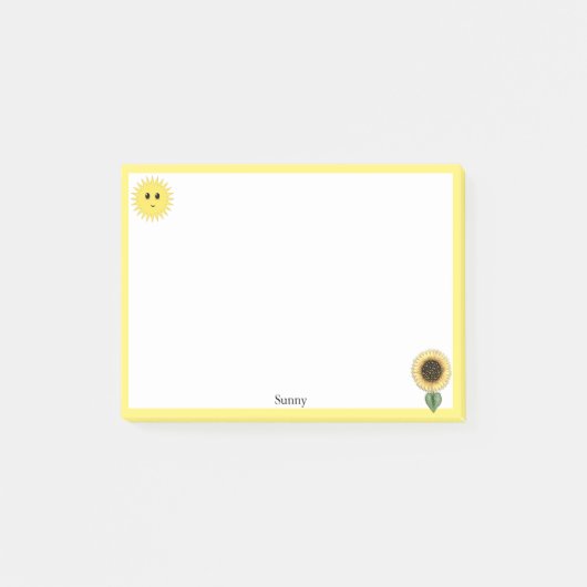 かわいいハッピーサンヒマワリ&イエローフレーム ポストイット (正面)