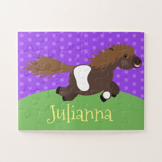 かわいいハッピーシェットランドポニー漫画イラストレーション ジグソーパズル (横)