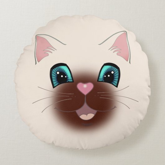 かわいいハッピーシャメネコ顔丸い枕 ラウンドクッション (正面)