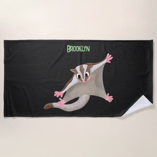 かわいいハッピーシュガーグライダーのイラスト ビーチタオル (正面)