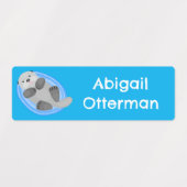 かわいいハッピーシーオッターブルーの漫画パーソナライズされた ラベル (デザイン2)