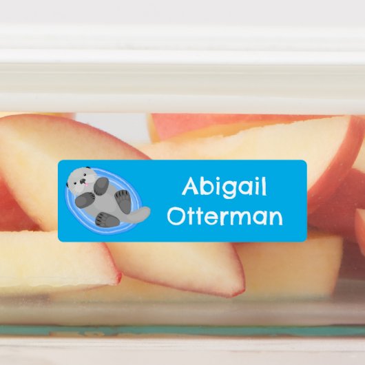 かわいいハッピーシーオッターブルーの漫画パーソナライズされた ラベル (貼付)