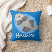 かわいいハッピーシーオッター漫画イラストレーション クッション (ブランケット)