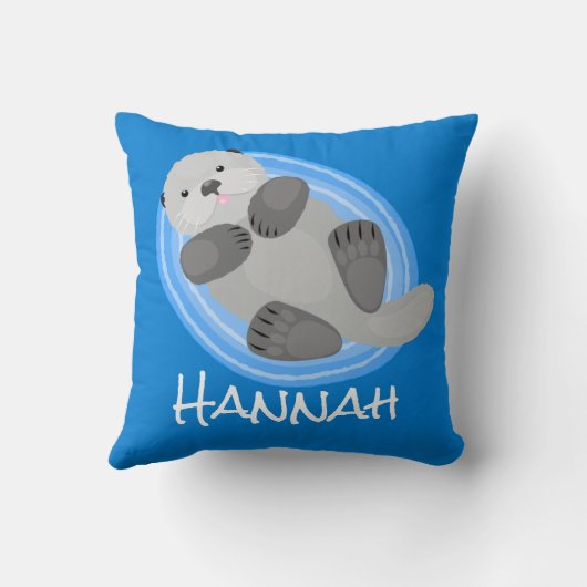 かわいいハッピーシーオッター漫画イラストレーション クッション (裏面)