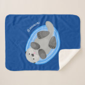 かわいいハッピーシーオッター漫画イラストレーション シェルパブランケット (正面(横))