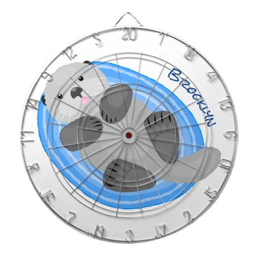 かわいいハッピーシーオッター漫画イラストレーション ダーツボード (正面)