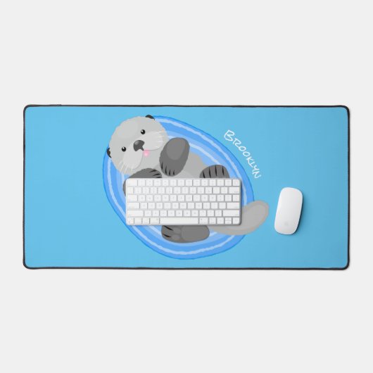 かわいいハッピーシーオッター漫画イラストレーション デスクマット (キーボード&マウス)