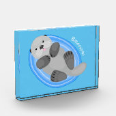 かわいいハッピーシーオッター漫画イラストレーション フォトブロック (左)